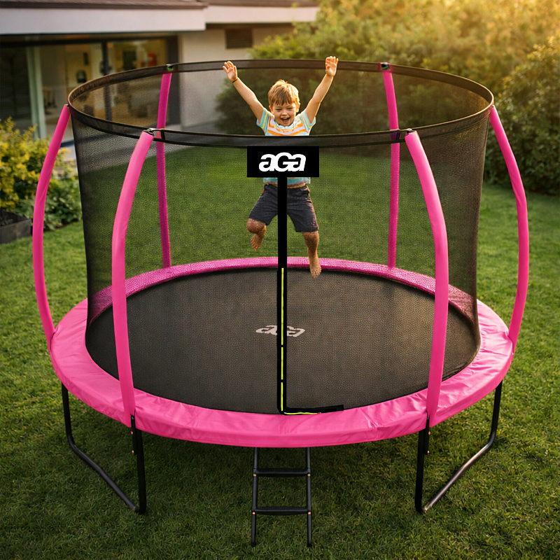 Aga SPORT EXCLUSIVE Trampolina 305 cm Różowa + siatka ochronna + drabinka - II. JAKOŚĆ