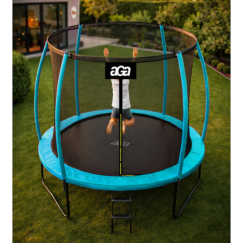 Aga SPORT EXCLUSIVE Trampolina 250 cm Jasnoniebieska + siatka ochronna + drabinka - II. JAKOŚĆ