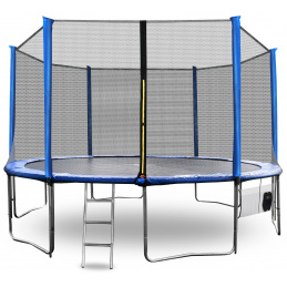 Trampolina Aga SPORT PRO 430 cm Niebieska + siatka ochronna + drabinka + kieszeń na buty