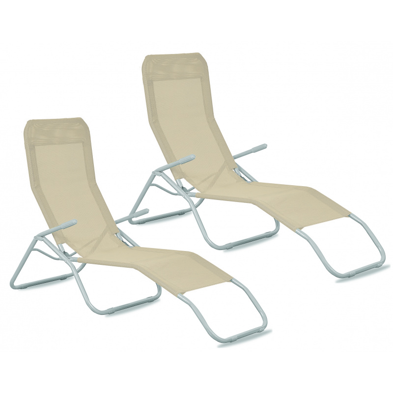 Aga 2x Leżak metalowy Aga Siesta 58x142 cm beżowy