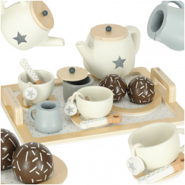 Serwis kawowy drewniany zestaw naczyń dla 2 osób