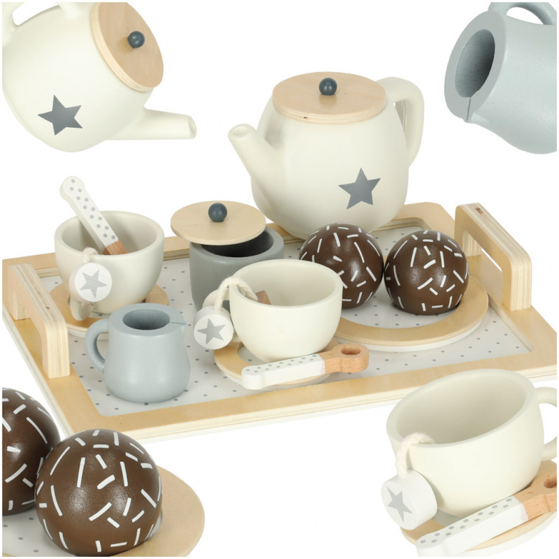 Serwis kawowy drewniany zestaw naczyń dla 2 osób