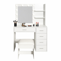 Aga Toaletka z lustrem i oświetleniem + taboret Biały