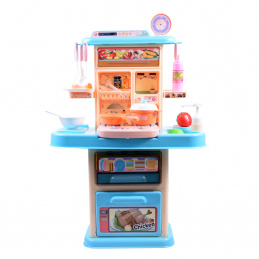 Aga4Kids KUCHNIA DLA DZIECI PLASTIKOWA - efekty świetlne i dźwiękowe, efekt pary i podłączenie do wody w kranie + akcesoria MR6133 Niebieski