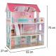 Domek dla lalek drewniany MDF + mebelki 70cm różowy LED