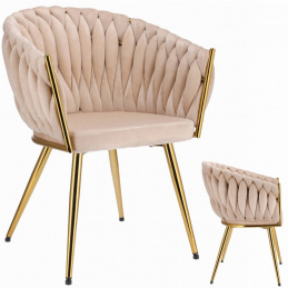 Krzesło MOLTO beżowe tapicerowane złote nogi Krzesło MOLTO beżowe tapicerowane złote nogi