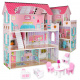 Domek dla lalek drewniany MDF + mebelki 70cm różowy LED
