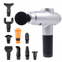 Aga Pistolet do masażu Masażer do ciała + Torba + Wymienne końcówki DS1606 Srebrny