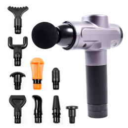 Aga Pistolet do masażu Masażer do ciała + Torba + Wymienne końcówki DS1604 Siwy