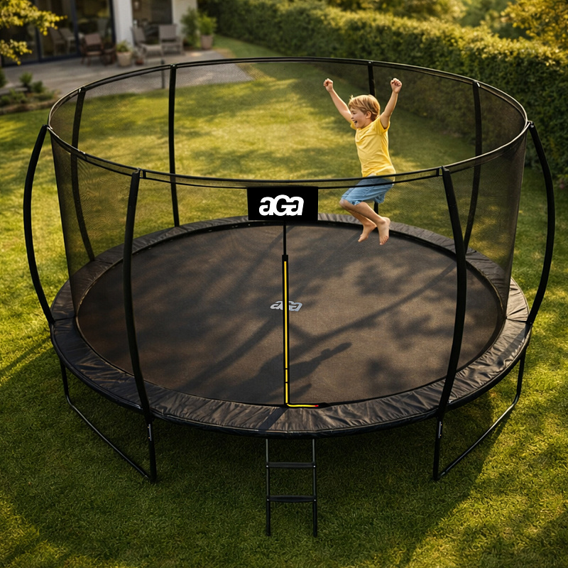 Aga SPORT EXCLUSIVE Trampolina 366 cm Czarna + siatka ochronna + drabinka - II. JAKOŚĆ