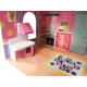 Domek dla lalek drewniany MDF + mebelki 70cm różowy LED