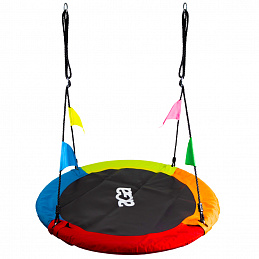 Aga Wisząca huśtawka koło 120 cm Czterokolorowa z chorągiewkami