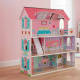 Domek dla lalek drewniany MDF + mebelki 70cm różowy LED