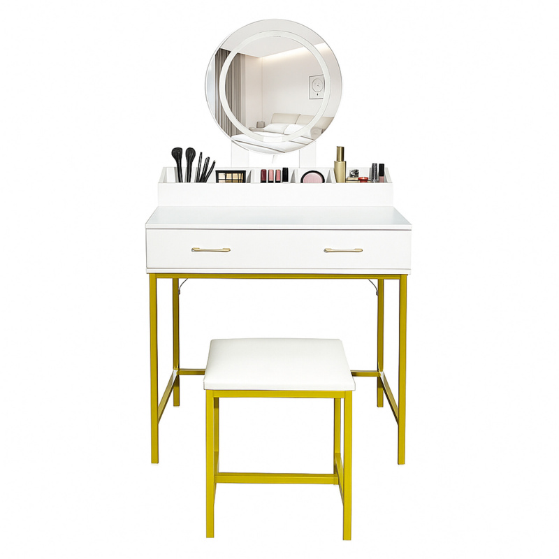 Aga Toaletka z lustrem i oświetleniem + taboret Biały