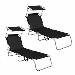 Aga 2x Leżanka ogrodowa z baldachimem Czarna