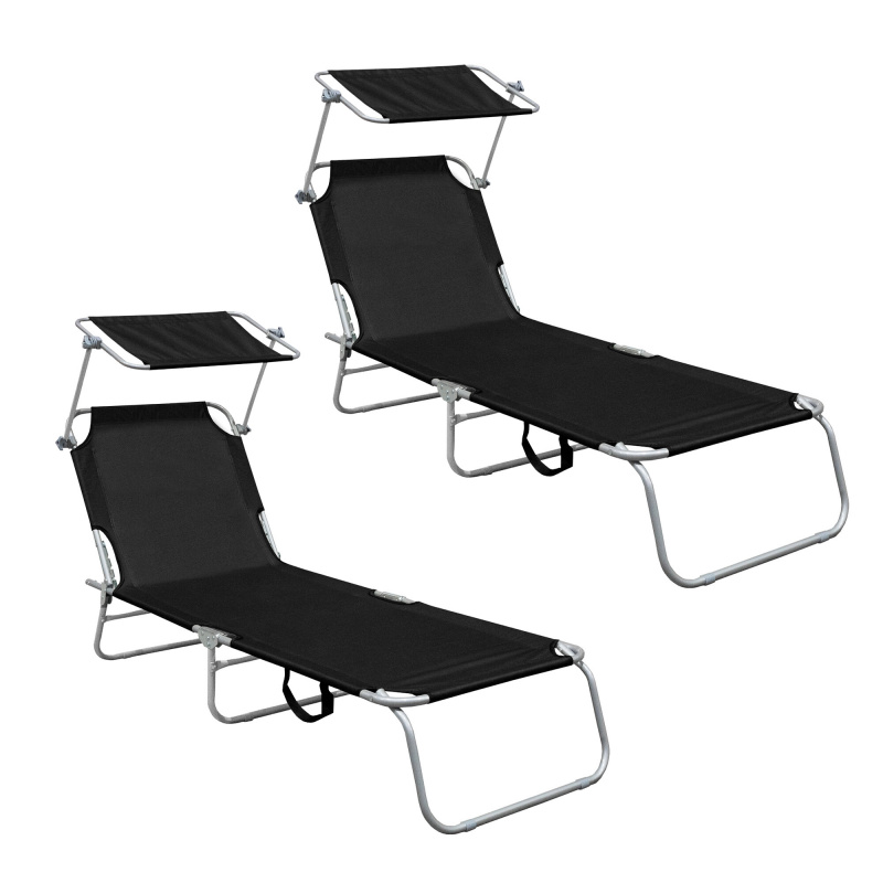 Aga 2x Leżanka ogrodowa z baldachimem Czarna