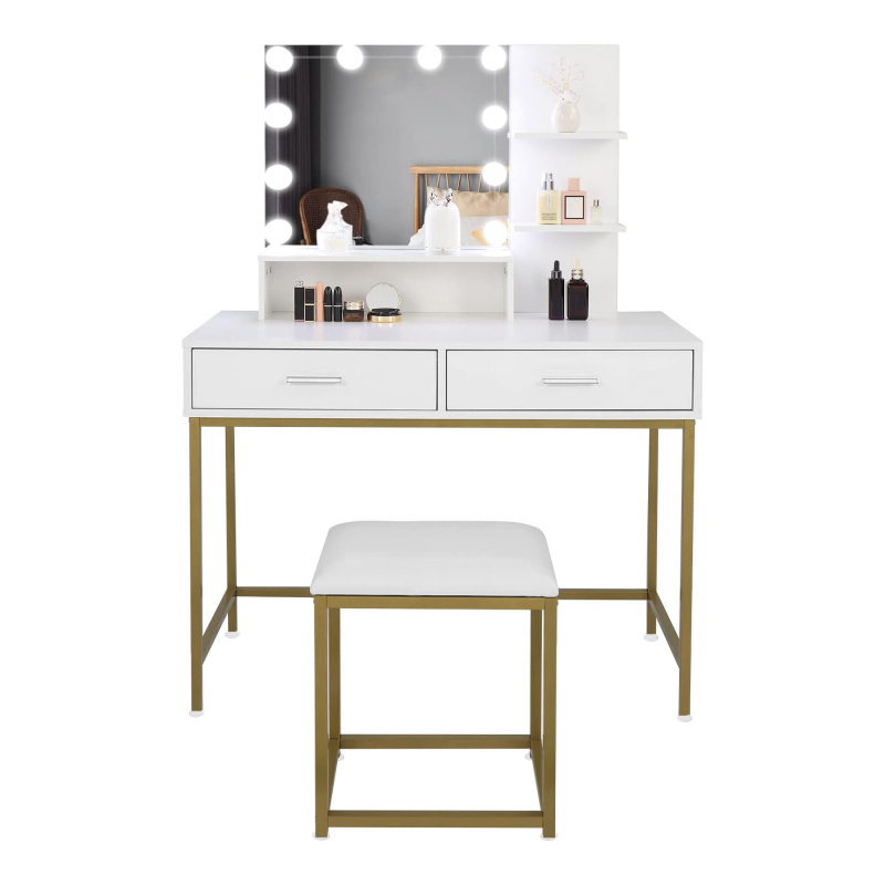 Aga Toaletka z lustrem i oświetleniem LED + taboret Biały mat