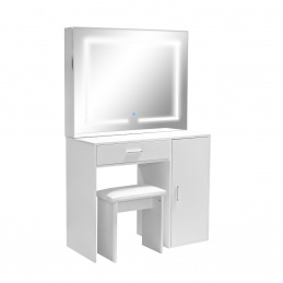 Aga Toaletka z lustrem i oświetleniem LED + taboret Biały mat