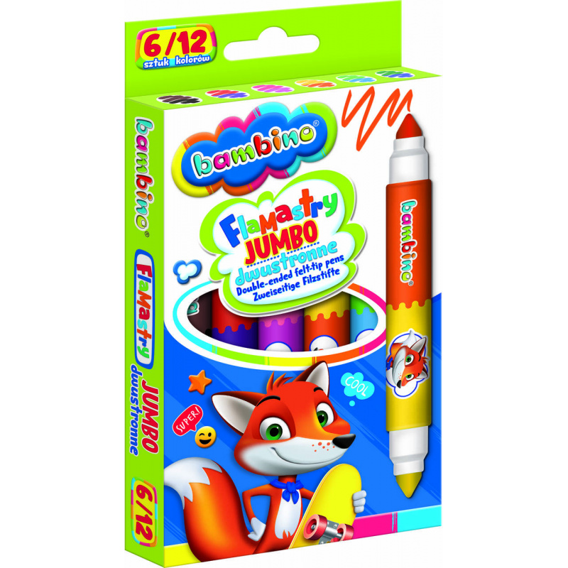 BAMBINO Flamastry Mazaki dwustronne Jumbo 6 sztuk/12 kolorów