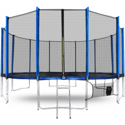 Trampolina Aga SPORT PRO 460 cm Niebieska + siatka ochronna + drabinka + kieszeń na buty