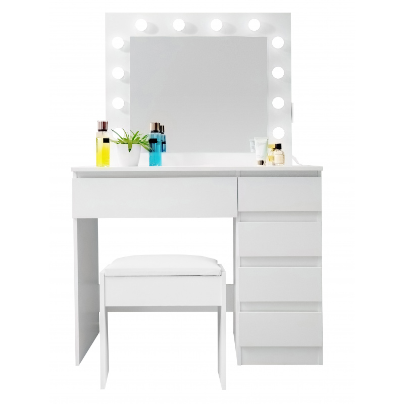 TOALETKA kosmetyczna LUSTRO OŚWIETLENIE 12 LED TABORET USB