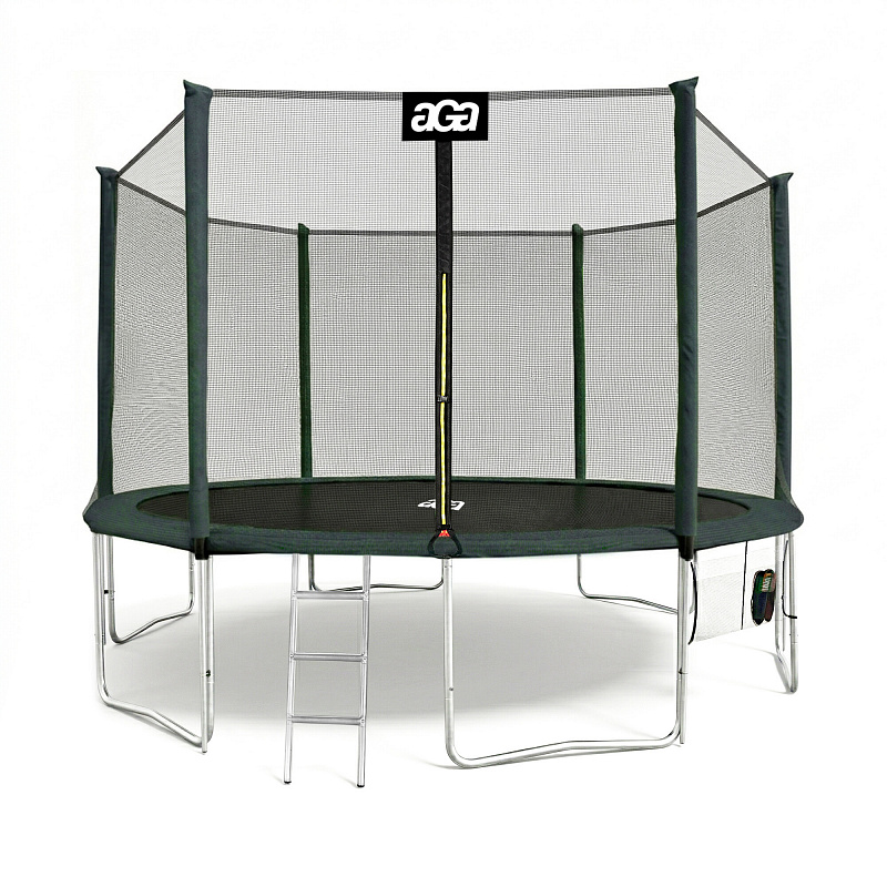 Trampolina Aga SPORT PRO 430 cm ciemno zielona + siatka ochronna + drabinka + kieszeń na buty