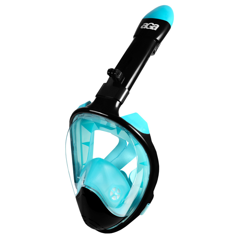 Maska do snurkowania pełnotwarzowa z rurką L/XL + uchwyt do GoPro niebieska/czarna