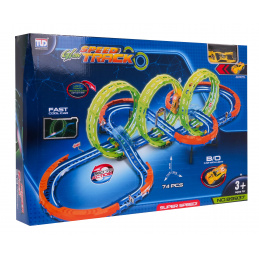 Ekstremalny Tor Wyścigowy dla dzieci 3+ Części konstrukcyjne 74 el. + Autko z LED + Pętle 360