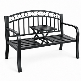 Aga Metalowa ławka ogrodowa z rozkładanym stolikiem 127x53x84 cm