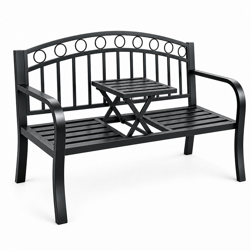 Aga Metalowa ławka ogrodowa z rozkładanym stolikiem 127x53x84 cm