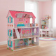 Domek dla lalek drewniany MDF + mebelki 70cm różowy LED