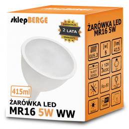LED żarówka 12V - MR16 - 5W - 415 lm - ciepła biel
