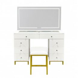 Aga Toaletka z lustrem i oświetleniem + taboret Matowy biały