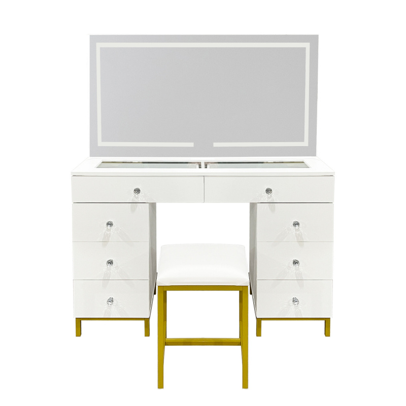 Aga Toaletka z lustrem i oświetleniem + taboret Matowy biały