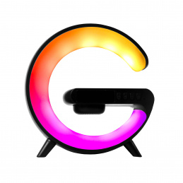 Aga ZEGAR LED Lampka stołowa RGB Głośnik Ładowarka RADIO BUDZIK Bluetooth 5w1 Czarny