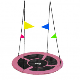 Aga Huśtawka wisząca koło 120 cm Różowa z flagami