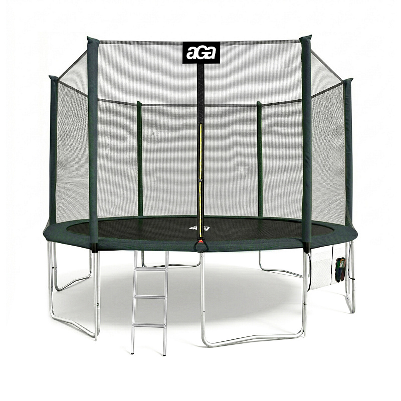 Aga SPORT PRO Trampolina 400 cm ciemno zielona + siatka ochronna + drabinka + kieszeń na buty