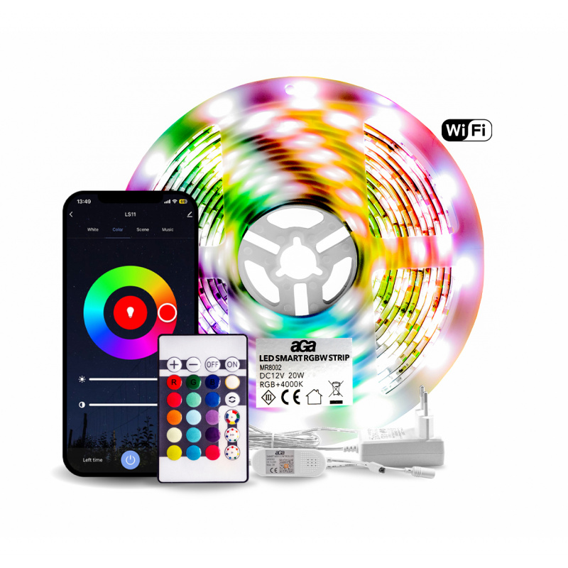 Aga WiFi RGBW LED taśma 5m + sterownik + zasilacz