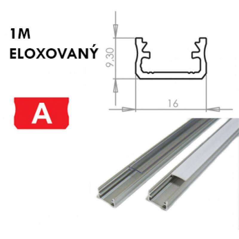 Profil aluminiowy do taśm LED A Powierzchnia 1m ELOXED