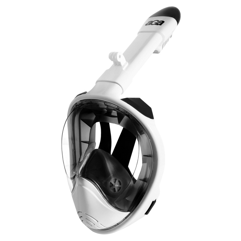 Maska do snurkowania pełnotwarzowa z rurką L/XL + uchwyt do GoPro biała/czarna