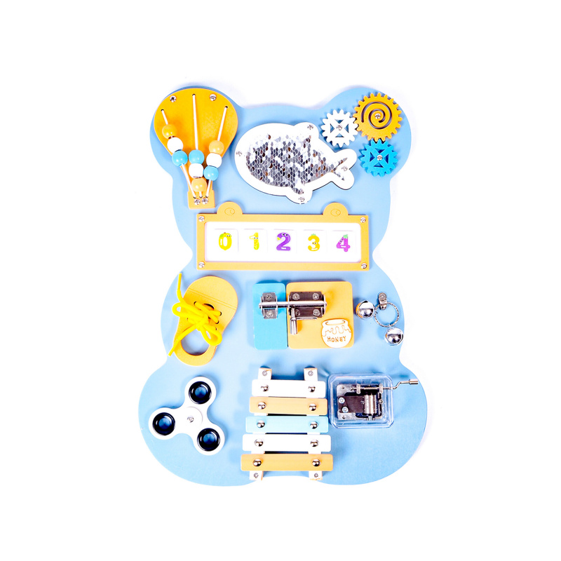 Aga4Kids Drewniana tablica manipulacyjna Montessori Niebieski Miś