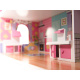 Domek dla lalek drewniany MDF + mebelki 70cm różowy LED