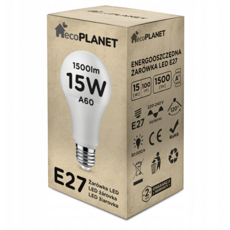 Żarówka LED E27 A60 15W 1500lm - biała neutralna