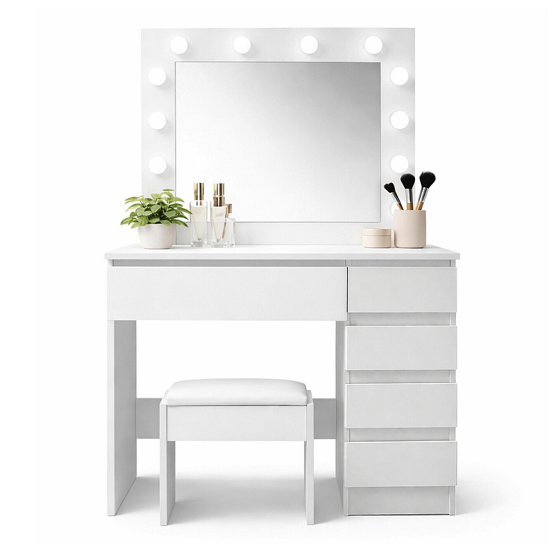 TOALETKA kosmetyczna LUSTRO OŚWIETLENIE 12 LED TABORET USB