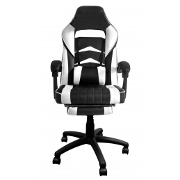 Fotel gamingowy Aga czarno-białe z podnóżkiem