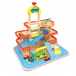 Aga4Kids Drewniany czteropoziomowy garaż + akcesoria do zabawy MR6104