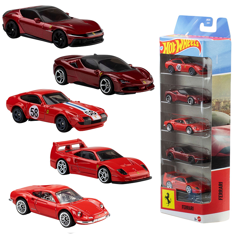 Hot Wheels 5 szt. samochodzików Ferrari JLN12