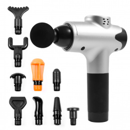 Aga Pistolet do masażu Masażer do ciała + Torba + Wymienne końcówki DS1601 Srebrny