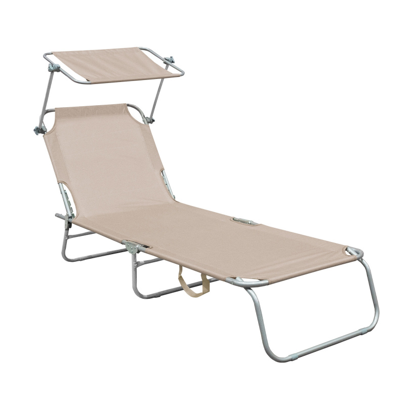 AGA Leżak z daszkiem stalowy 55x186 cm beżowy