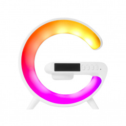 Aga ZEGAR LED Lampka stołowa RGB Głośnik Ładowarka RADIO BUDZIK Bluetooth 5w1 Biały